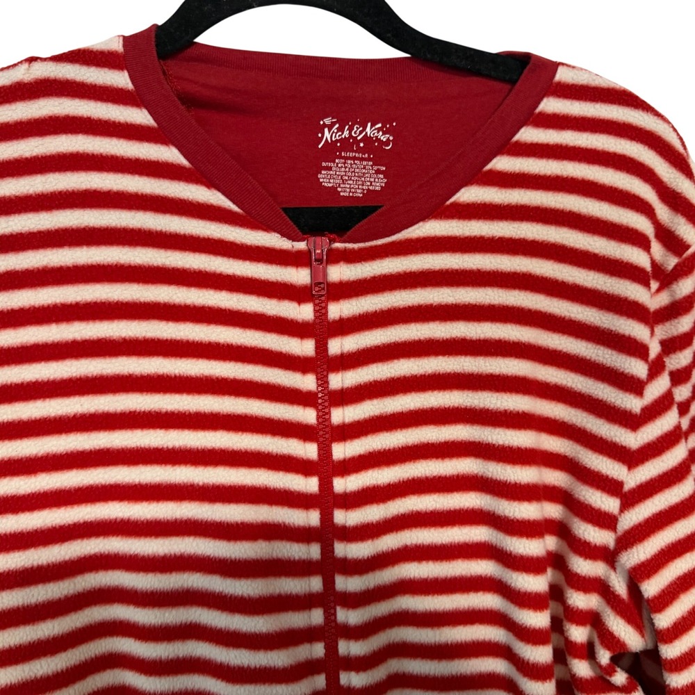 NICK & NORA Sock Monkey Zip Up One Piece FOOTIE PAJAMAS Women SZ L Pockets